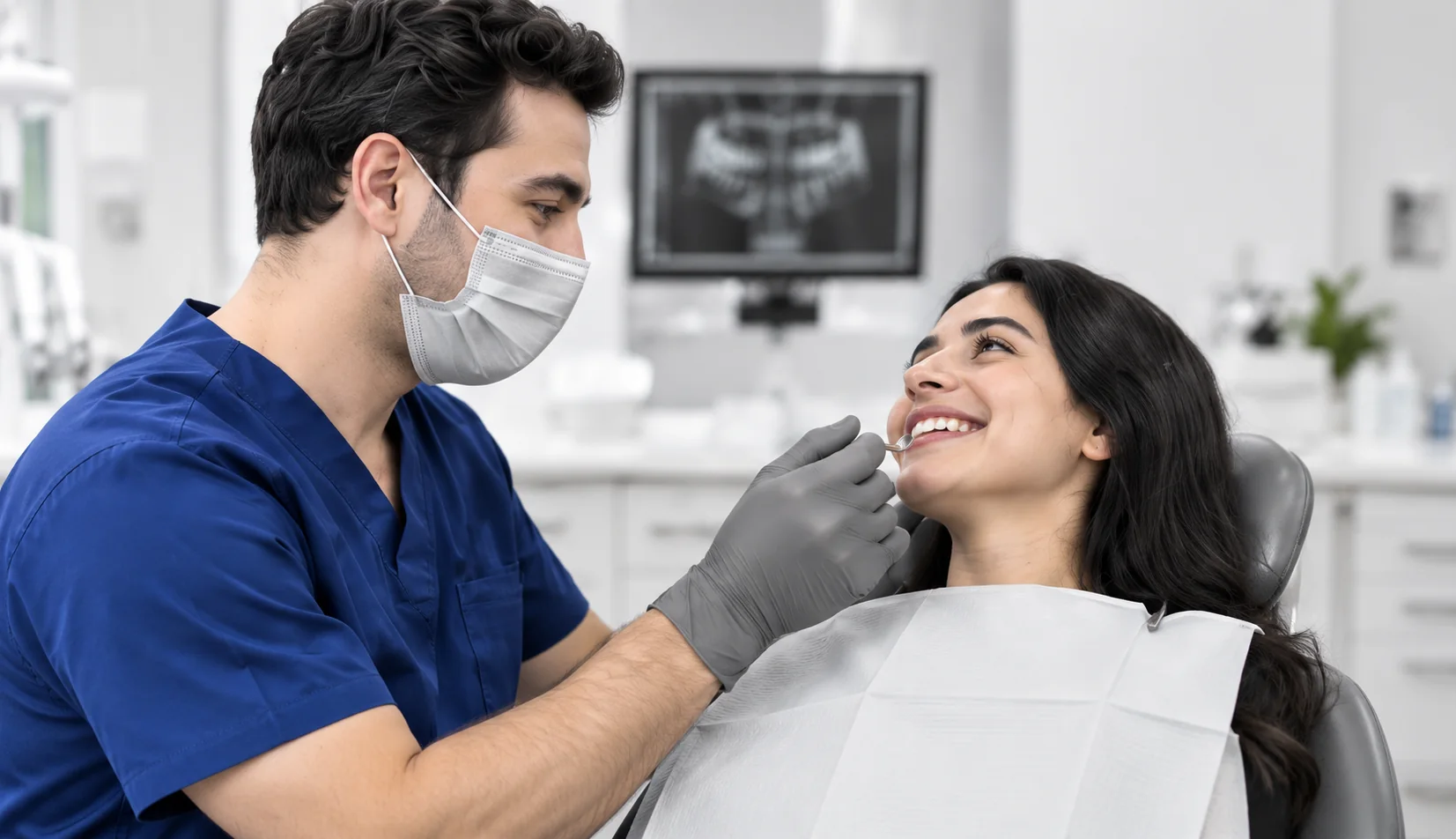 A dentist providing a gentle dental examination